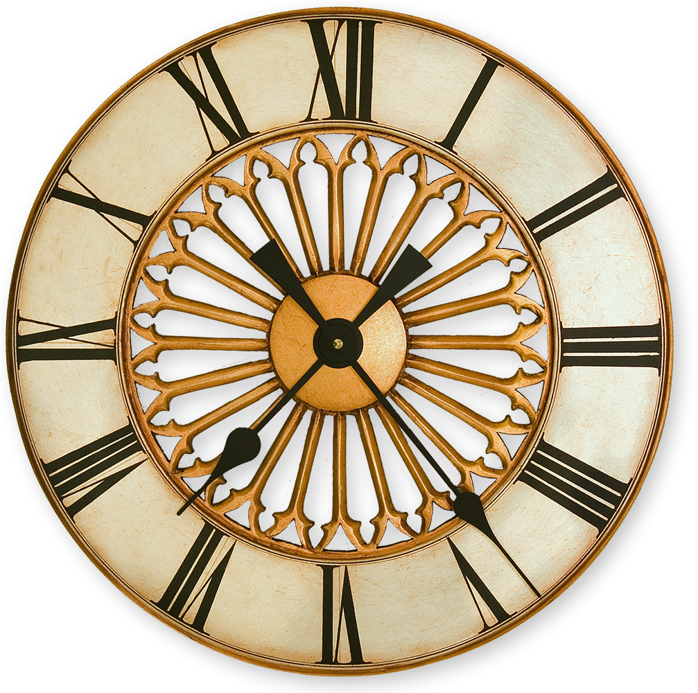 Rose-window-style-gothic-round-clock-in-gold-and-silver-leaf.jpg Round Rose Wall Clock - Image 1