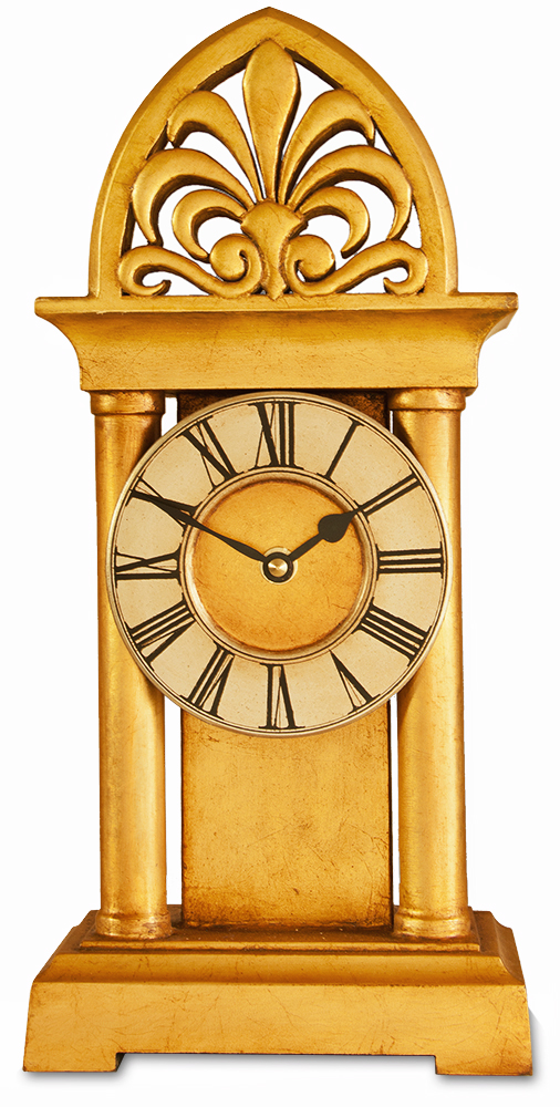 gold-gothic-mantel-clock-with-ornate-fleur-de-li-crest.jpg Small Column Carriage Clock - Image 1