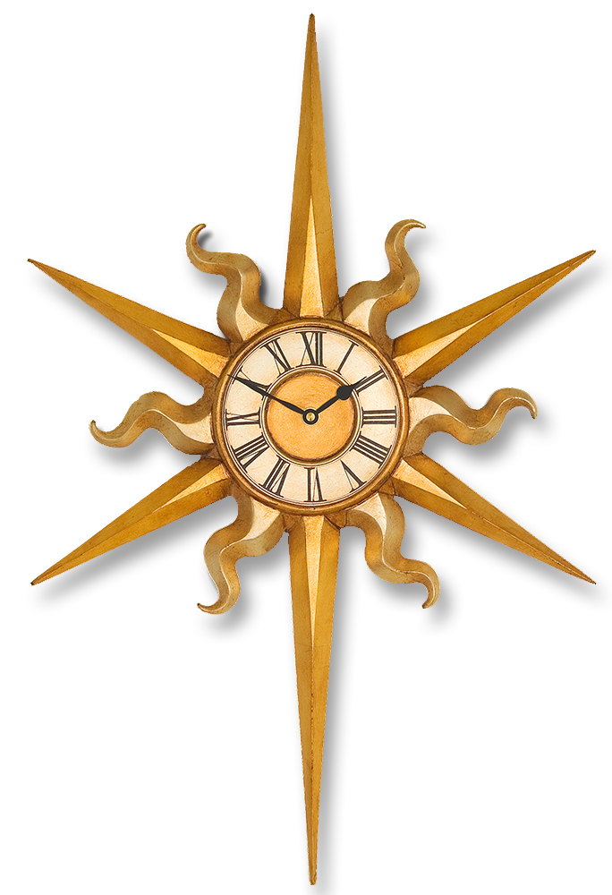 largel-sun-shaped-gothic-wall-clock-in-gold-silver-leaf.jpg Large Sun Clock - Image 1